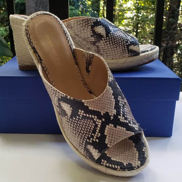 STUART WEITZMAN Wonda Espadrille Wedge Mule in Python Print Leather Size 9.5 - Picture 2 of 14